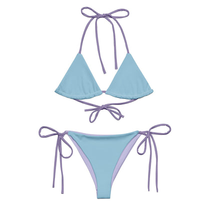 Sky Blue String Bikini Set with Purple Spaghetti Straps
