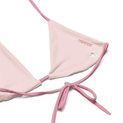 Yellow String Bikini Set with Pink Spaghetti Straps
