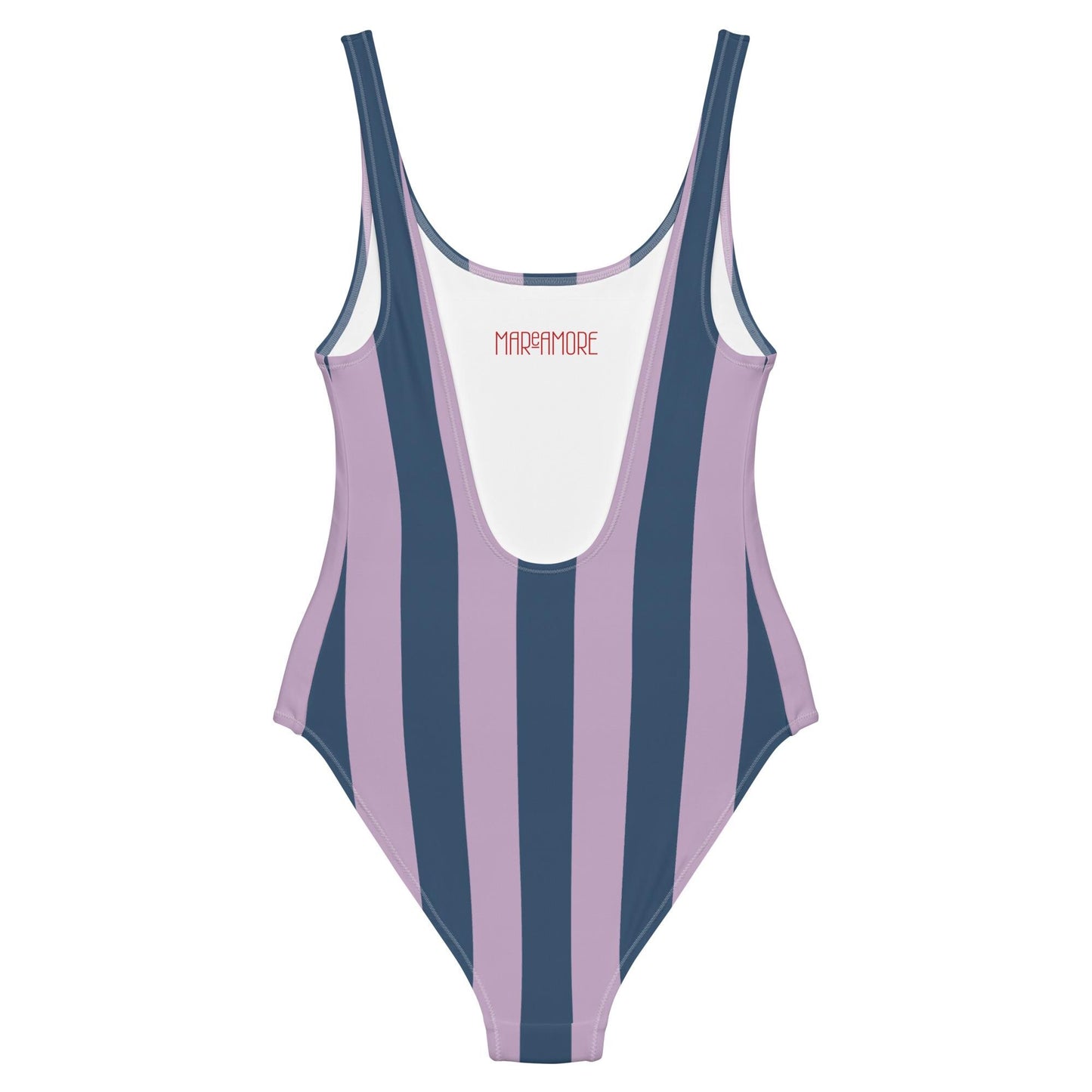 Navy Blue & Violet Striped One-Piece Swimsuit