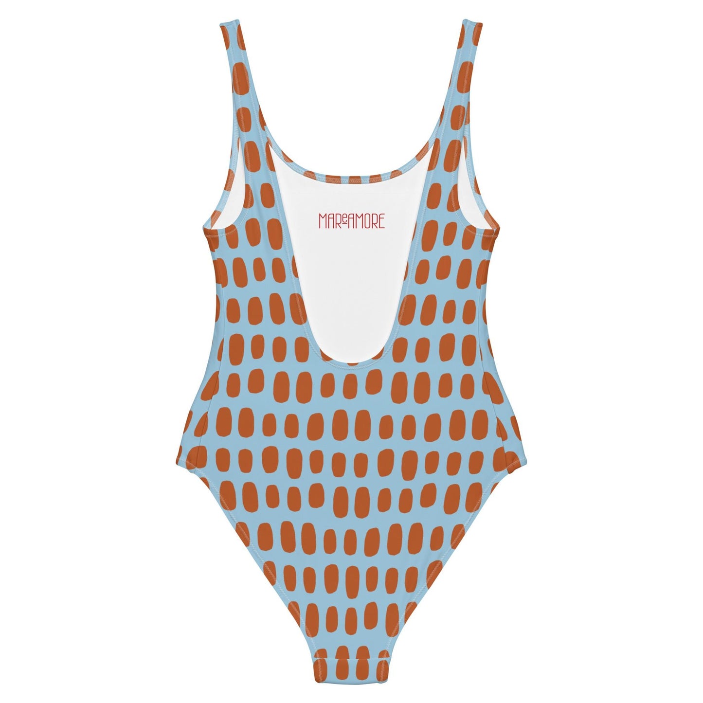 Sky Blue One-Piece Swimsuit with Orange Dots