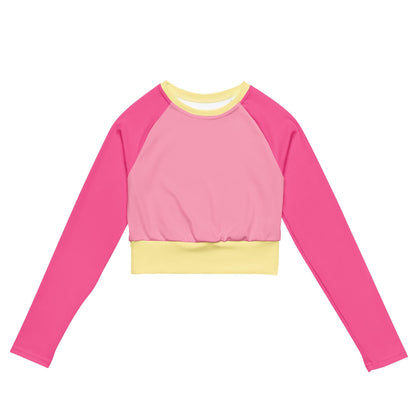 Fuchsia Pink Colour-Block Long Sleeve Crop Top