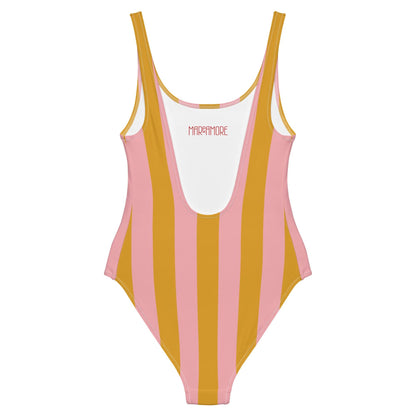 Yellow & Pink Striped One-Piece Swimsuit