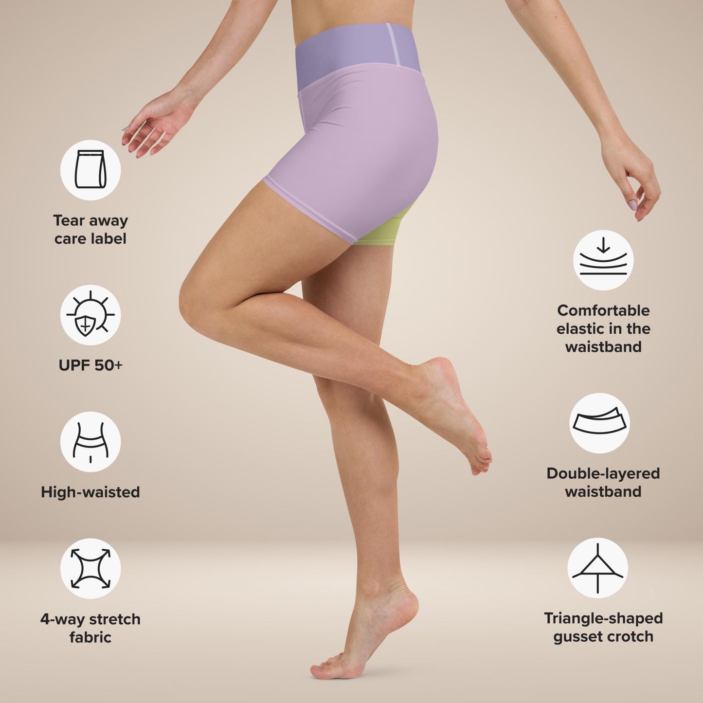 Violet & Lime Colour-Block Yoga Shorts