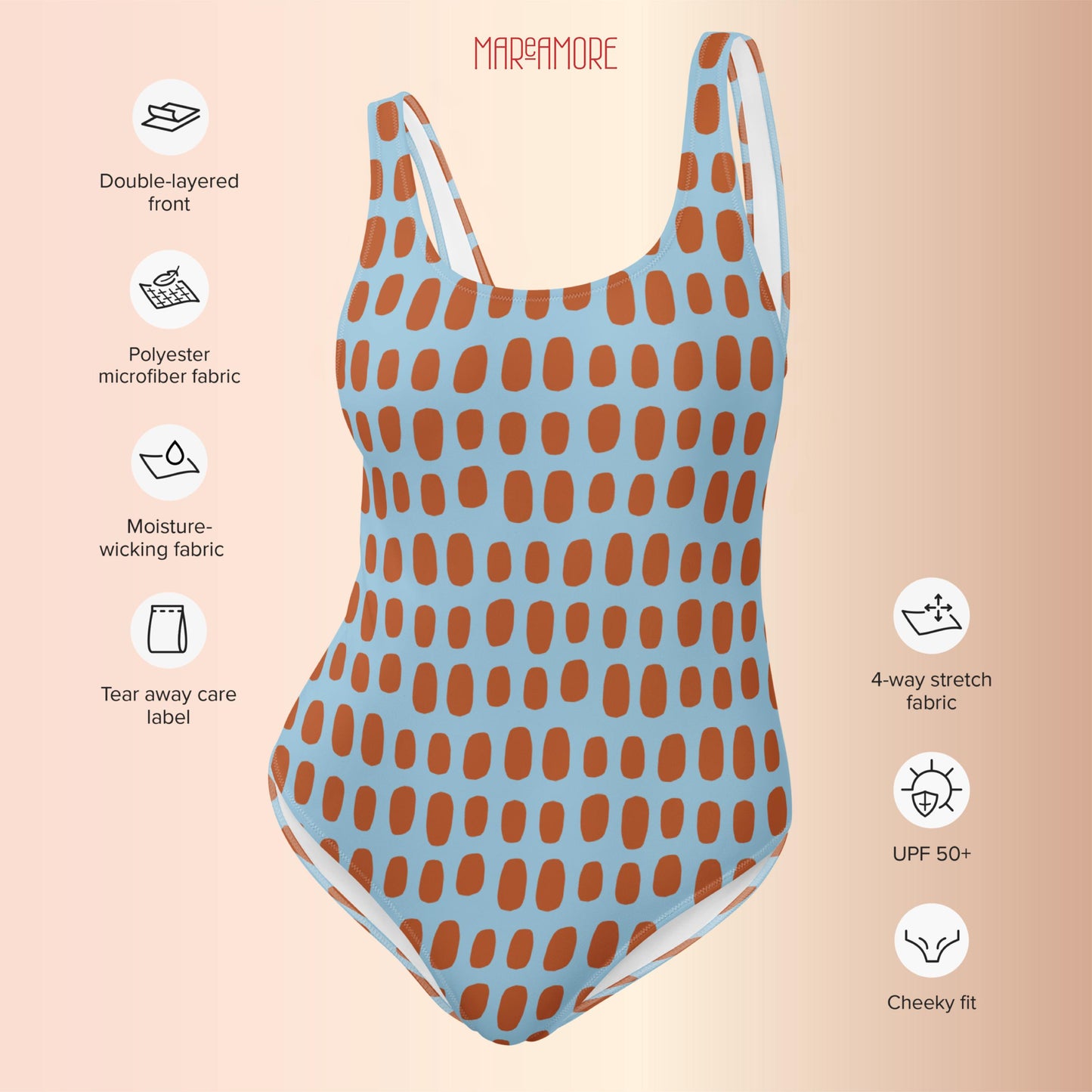 Sky Blue One-Piece Swimsuit with Orange Dots