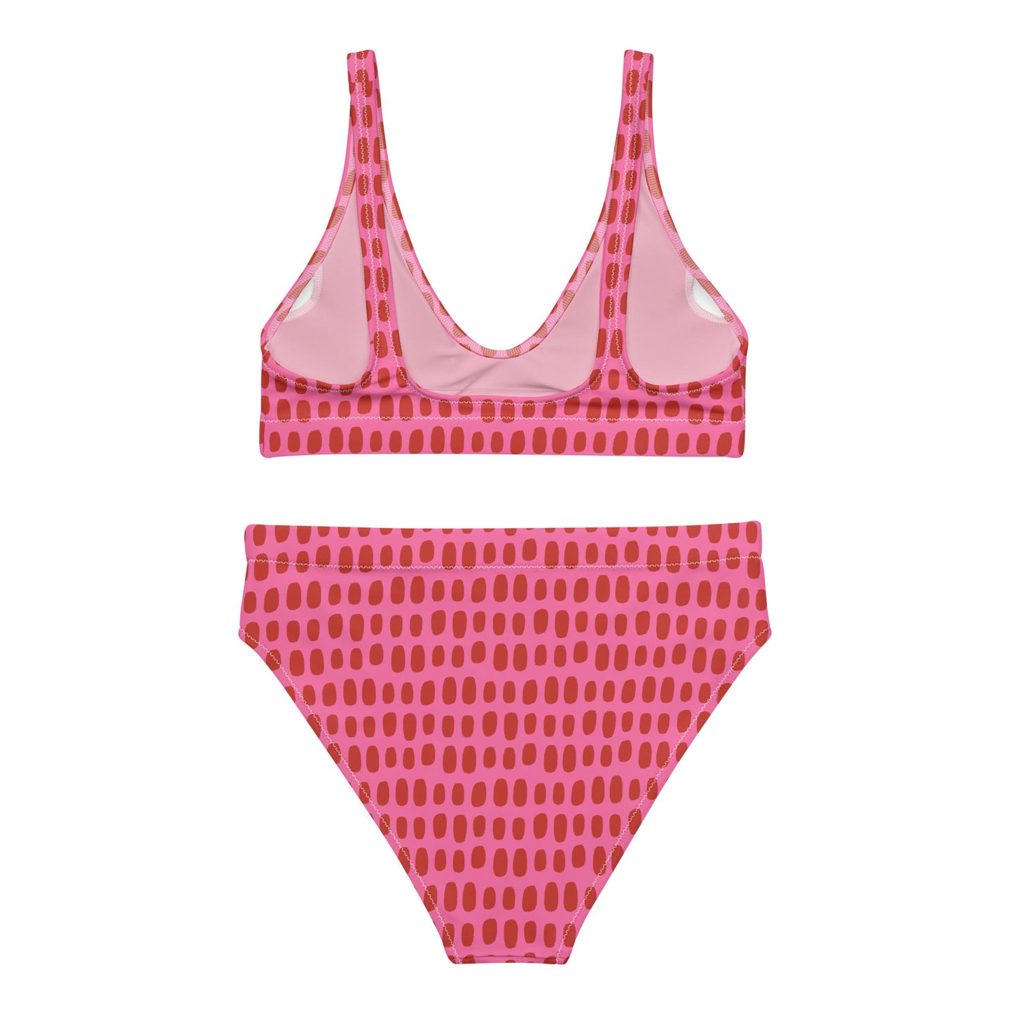 Fuchsia Pink High-Waisted Bikini with Red Dots