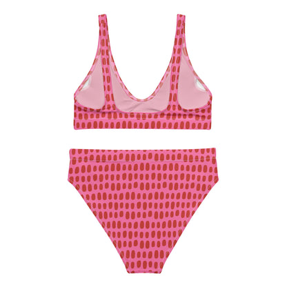 Fuchsia Pink High-Waisted Bikini with Red Dots