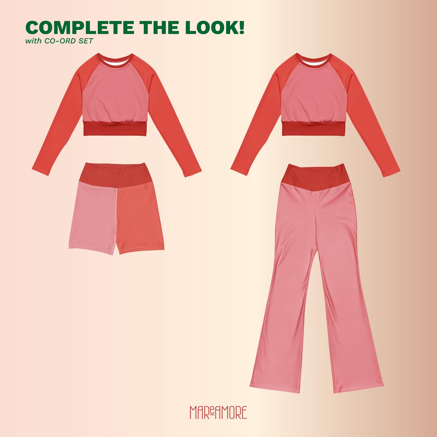 Blush Red Colour-Block Long Sleeve Crop Top