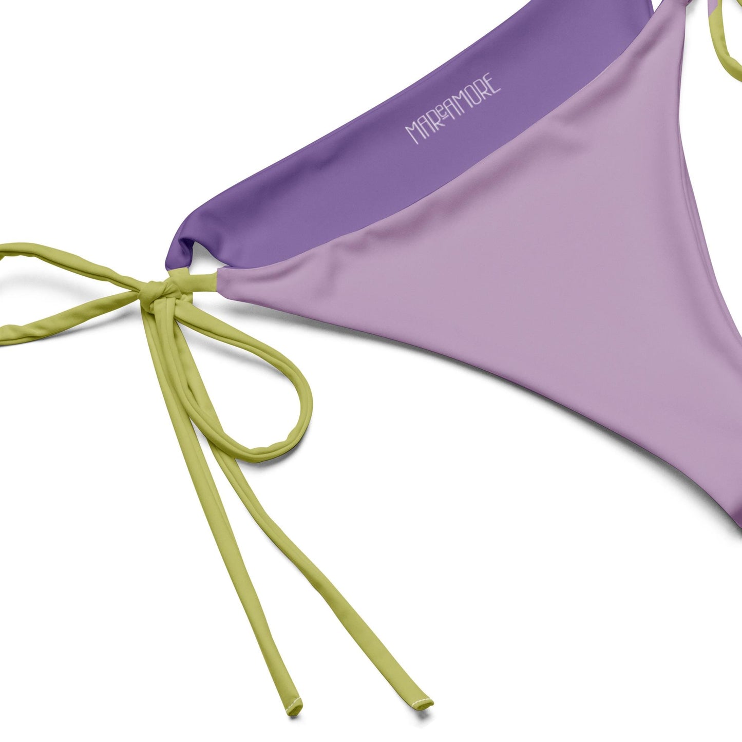 Violet String Bikini Set with Green Spaghetti Straps
