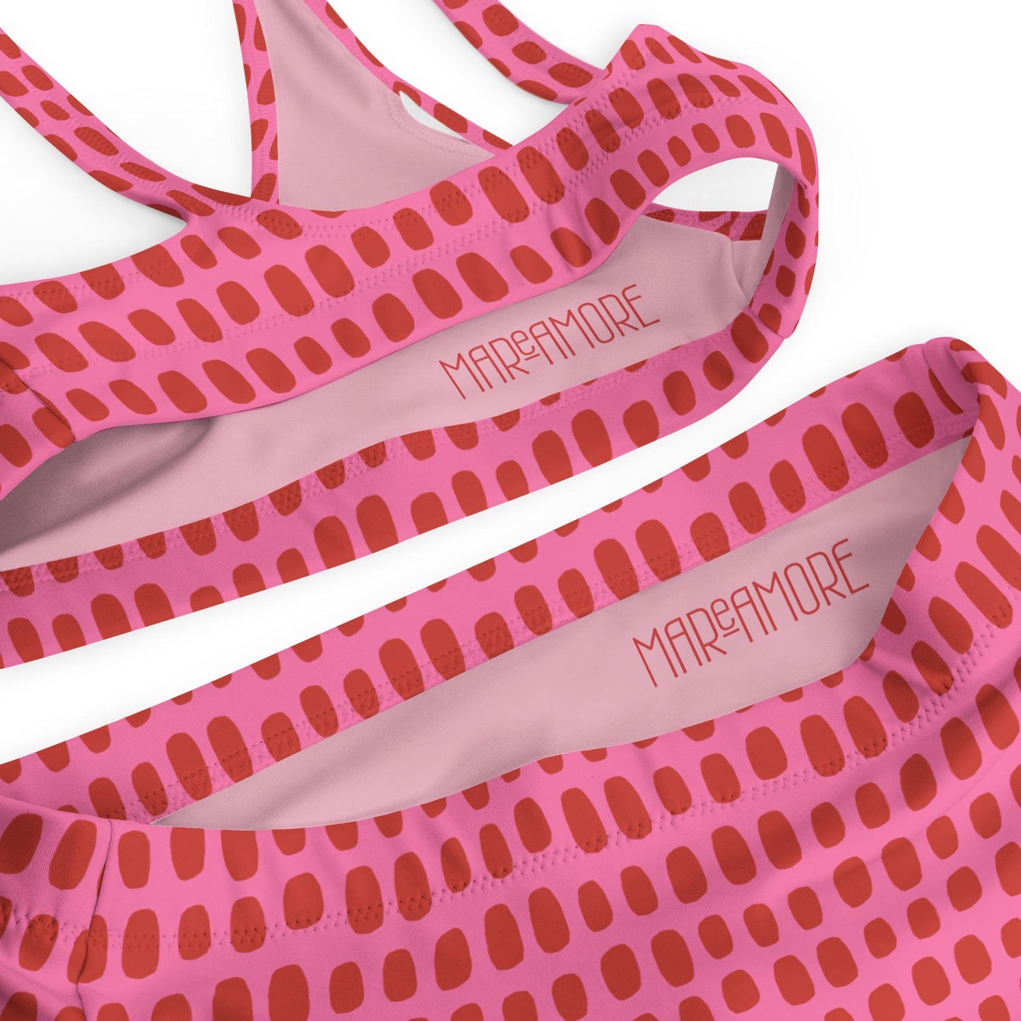 Fuchsia Pink High-Waisted Bikini with Red Dots
