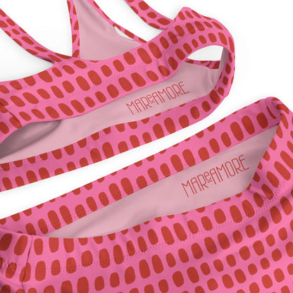 Fuchsia Pink High-Waisted Bikini with Red Dots