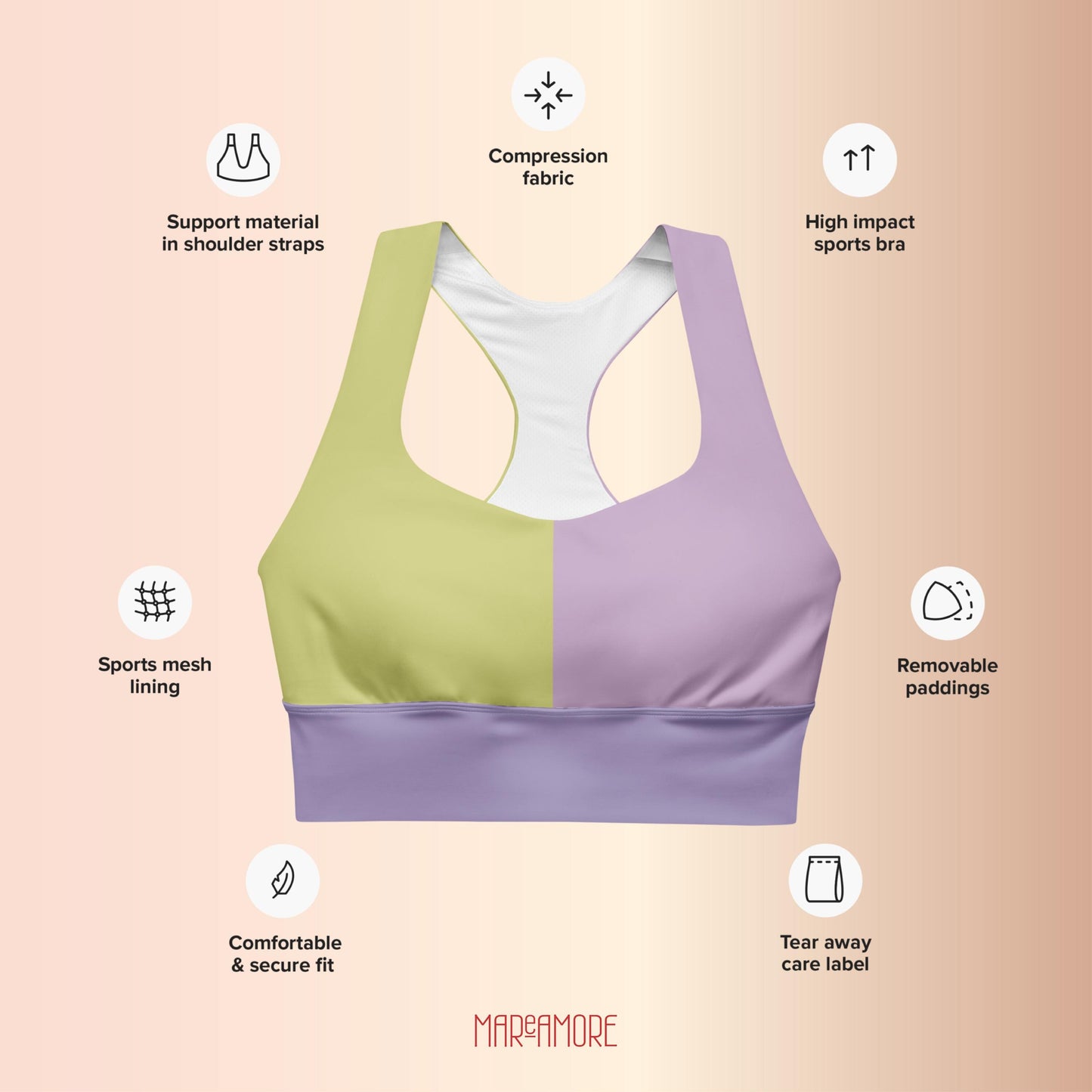 Violet & Lime Green Colour-Block Sports Bra