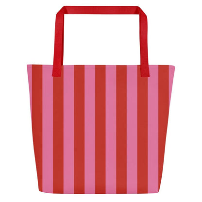 Red & Pink Striped Large Tote Bag