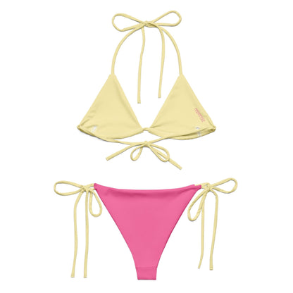 Fuchsia Pink Bikini Set with Yellow Spaghetti Straps
