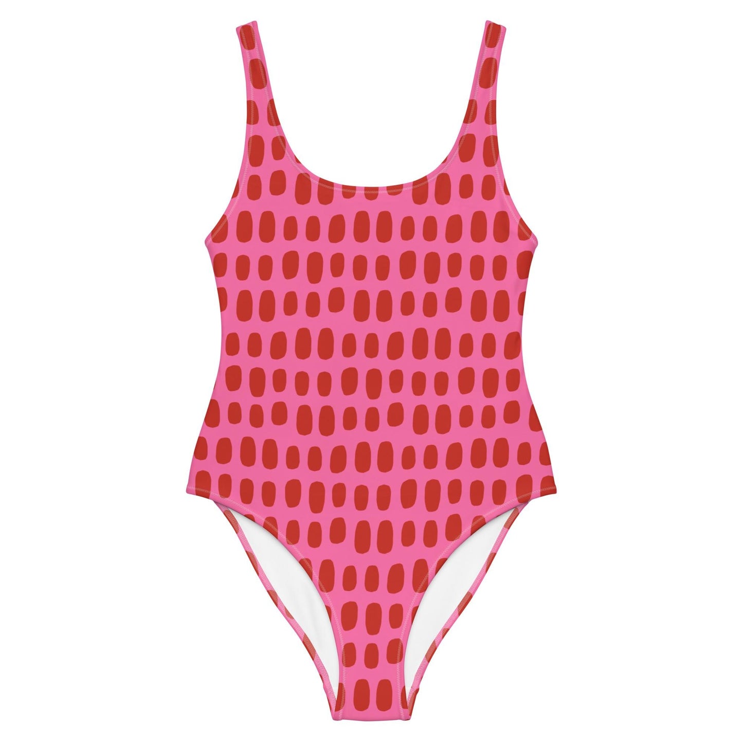 Fuchsia Pink One-Piece Swimsuit with Red Dots