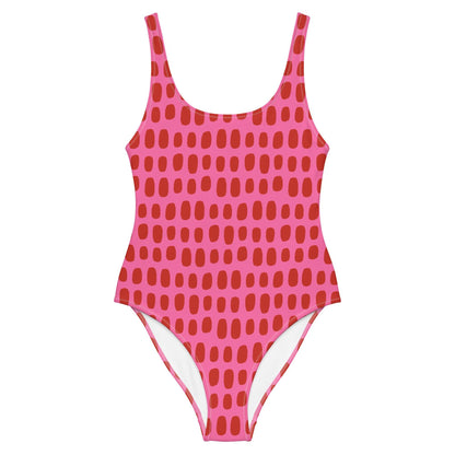 Fuchsia Pink One-Piece Swimsuit with Red Dots