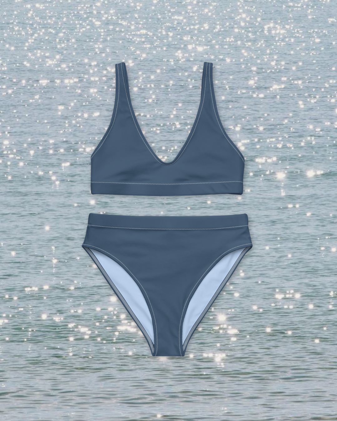 Navy Blue High-Waisted Bikini Set