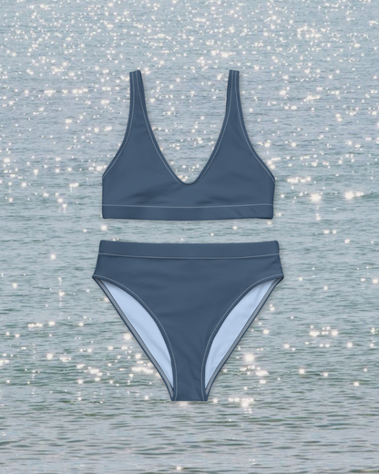 Navy Blue High-Waisted Bikini Set
