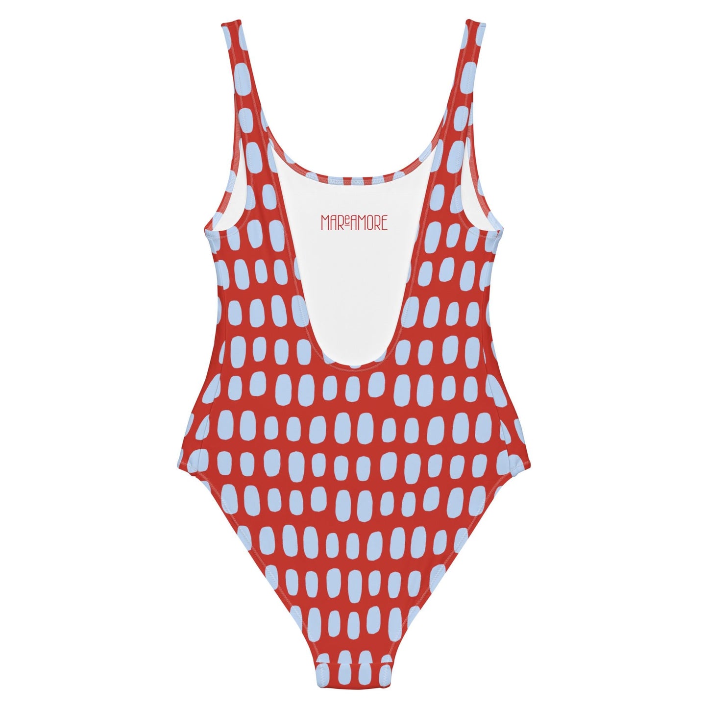 Red One-Piece Swimsuit with Light Blue Dots