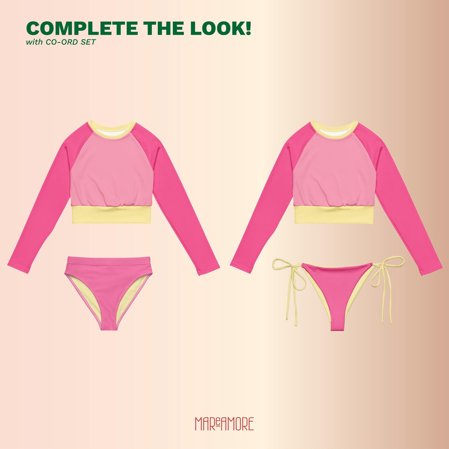 Fuchsia Pink Colour-Block Long Sleeve Crop Top