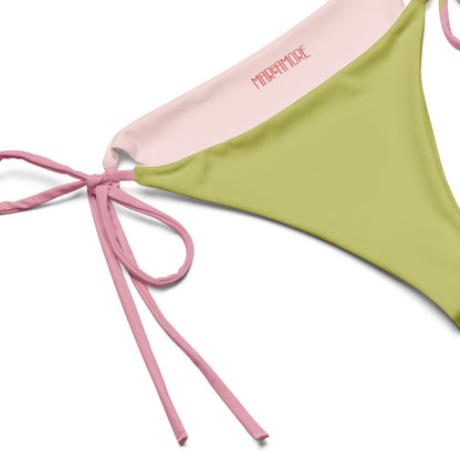 Lime Green Bikini Set with Pink Spaghetti Straps