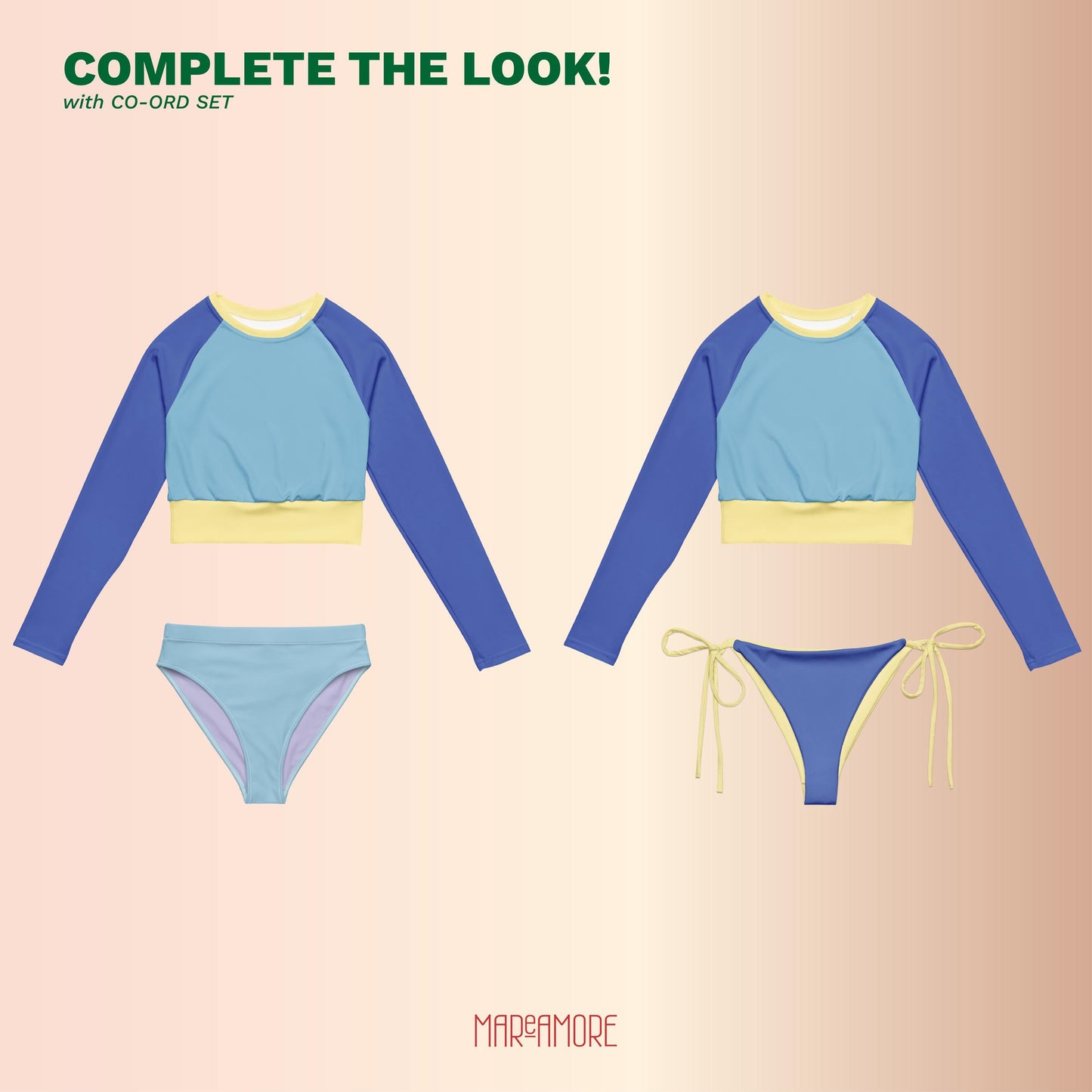 Marine Blue Colour-Block Long Sleeve Crop Top