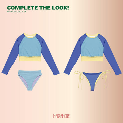 Marine Blue Colour-Block Long Sleeve Crop Top