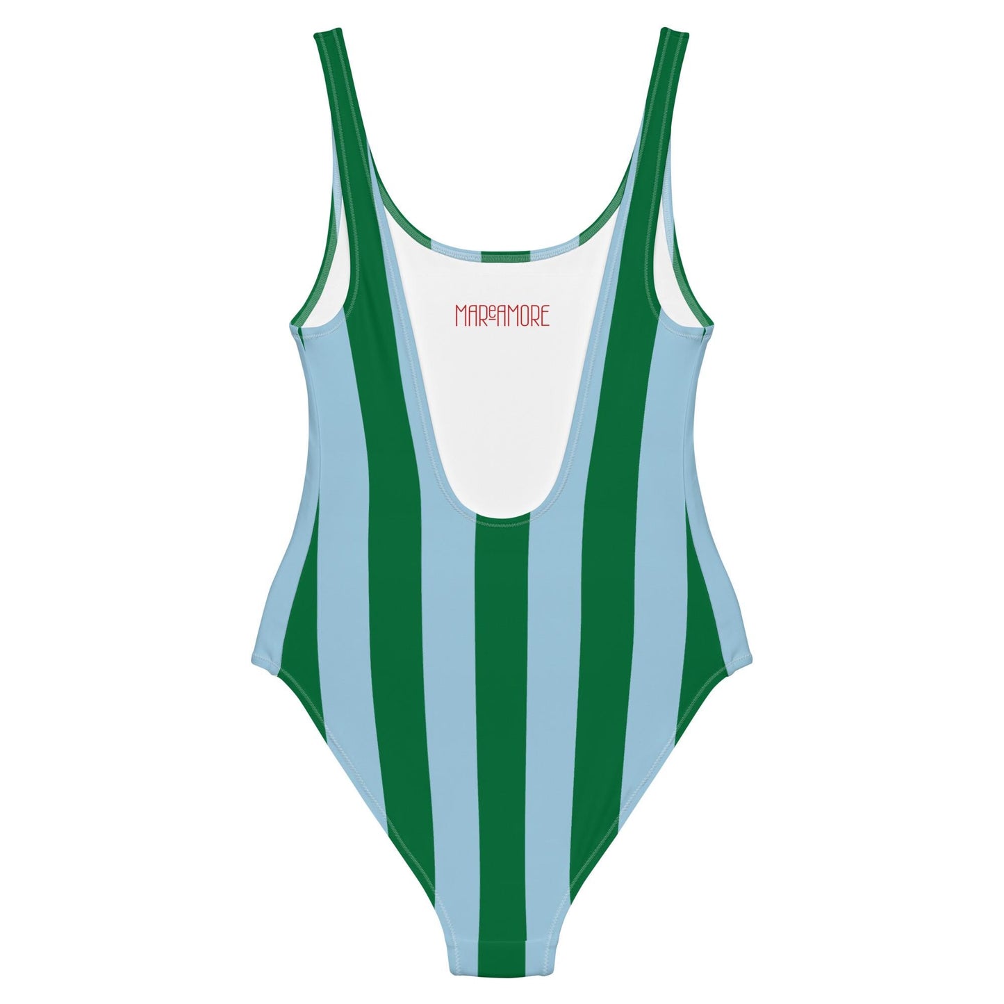 Green & Sky Blue Striped One-Piece Swimsuit