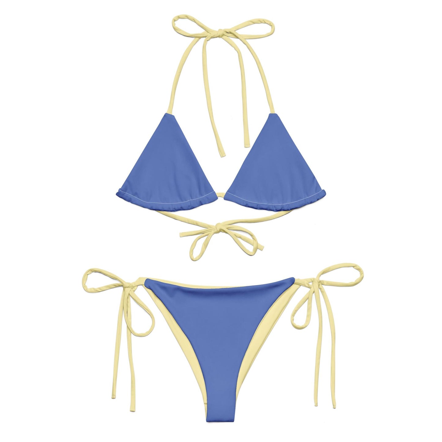 Marine Blue Bikini Set with Yellow Spaghetti Straps