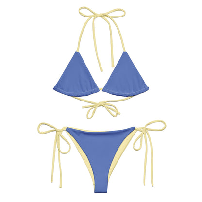Marine Blue Bikini Set with Yellow Spaghetti Straps