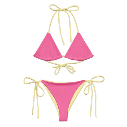 Fuchsia Pink Bikini Set with Yellow Spaghetti Straps