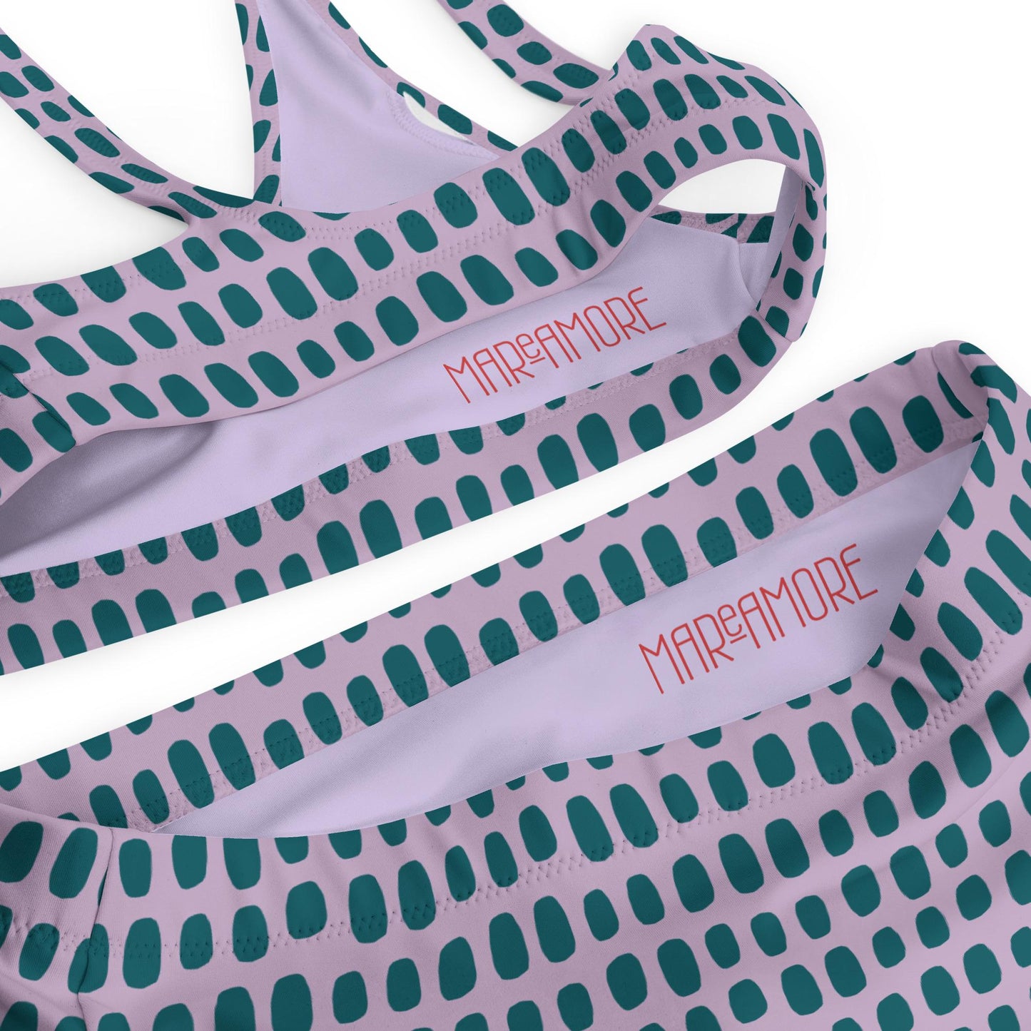Violet High-Waisted Bikini with Teal Dots