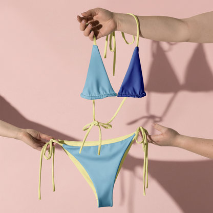 Blue & Marine Bikini Set with Yellow Spaghetti Straps