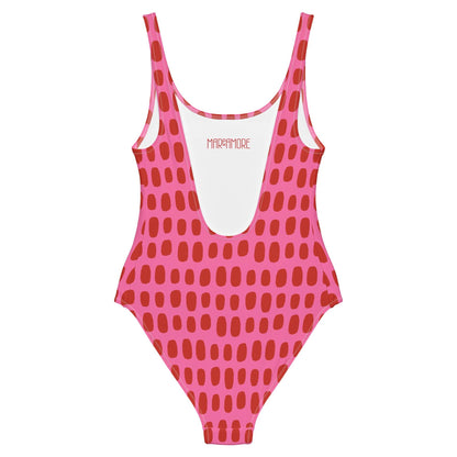 Fuchsia Pink One-Piece Swimsuit with Red Dots