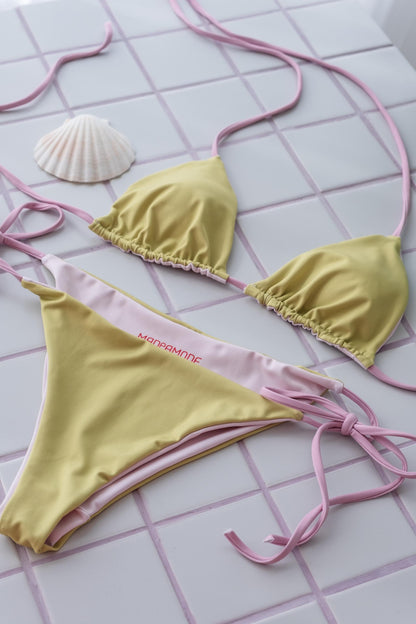 Lime Green Bikini Set with Pink Spaghetti Straps