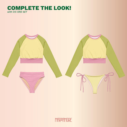 Lime Yellow Colour-Block Long Sleeve Crop Top