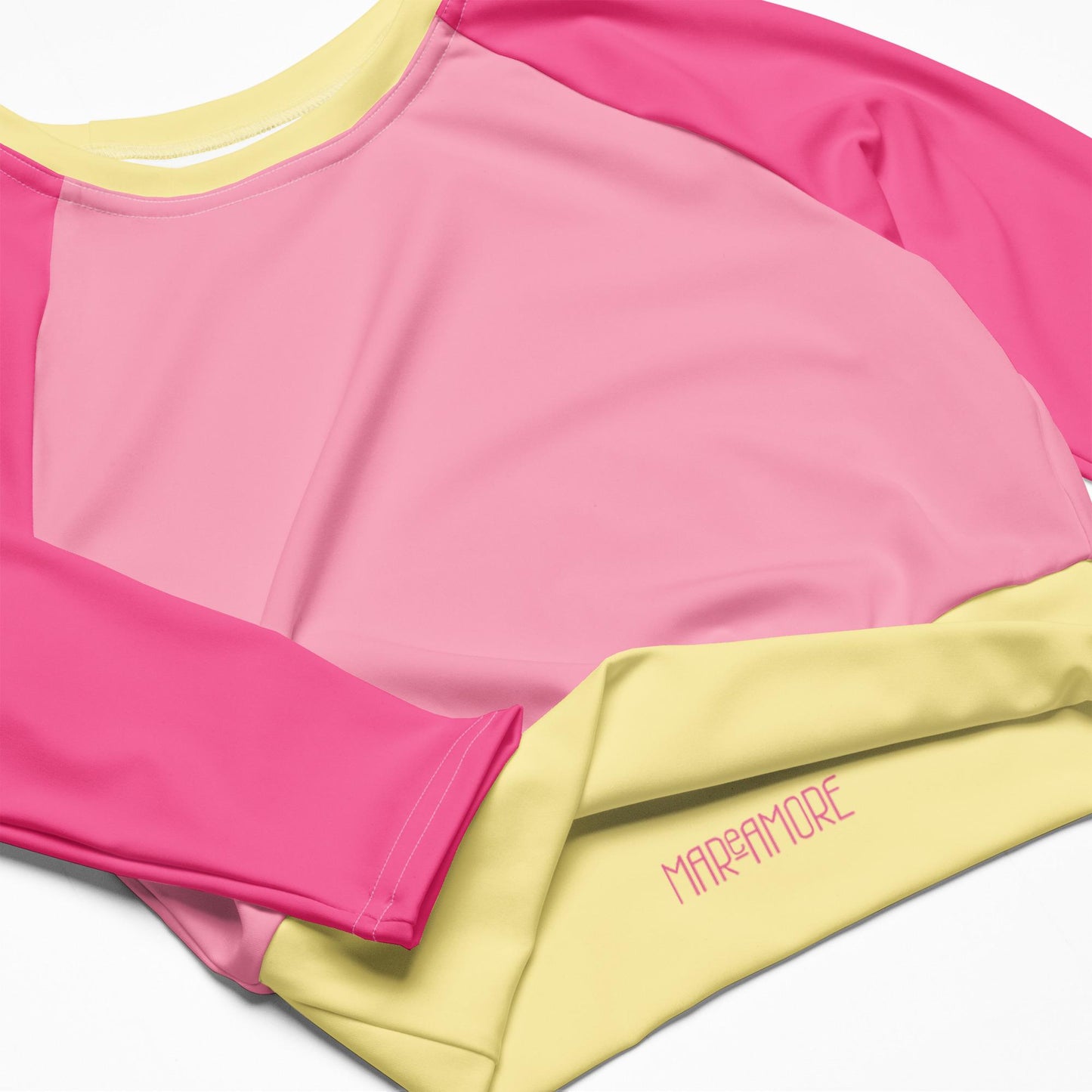 Fuchsia Pink Colour-Block Long Sleeve Crop Top