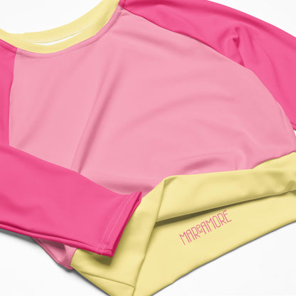 Fuchsia Pink Colour-Block Long Sleeve Crop Top