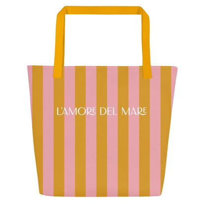 Yellow & Pink Striped Large Tote Bag