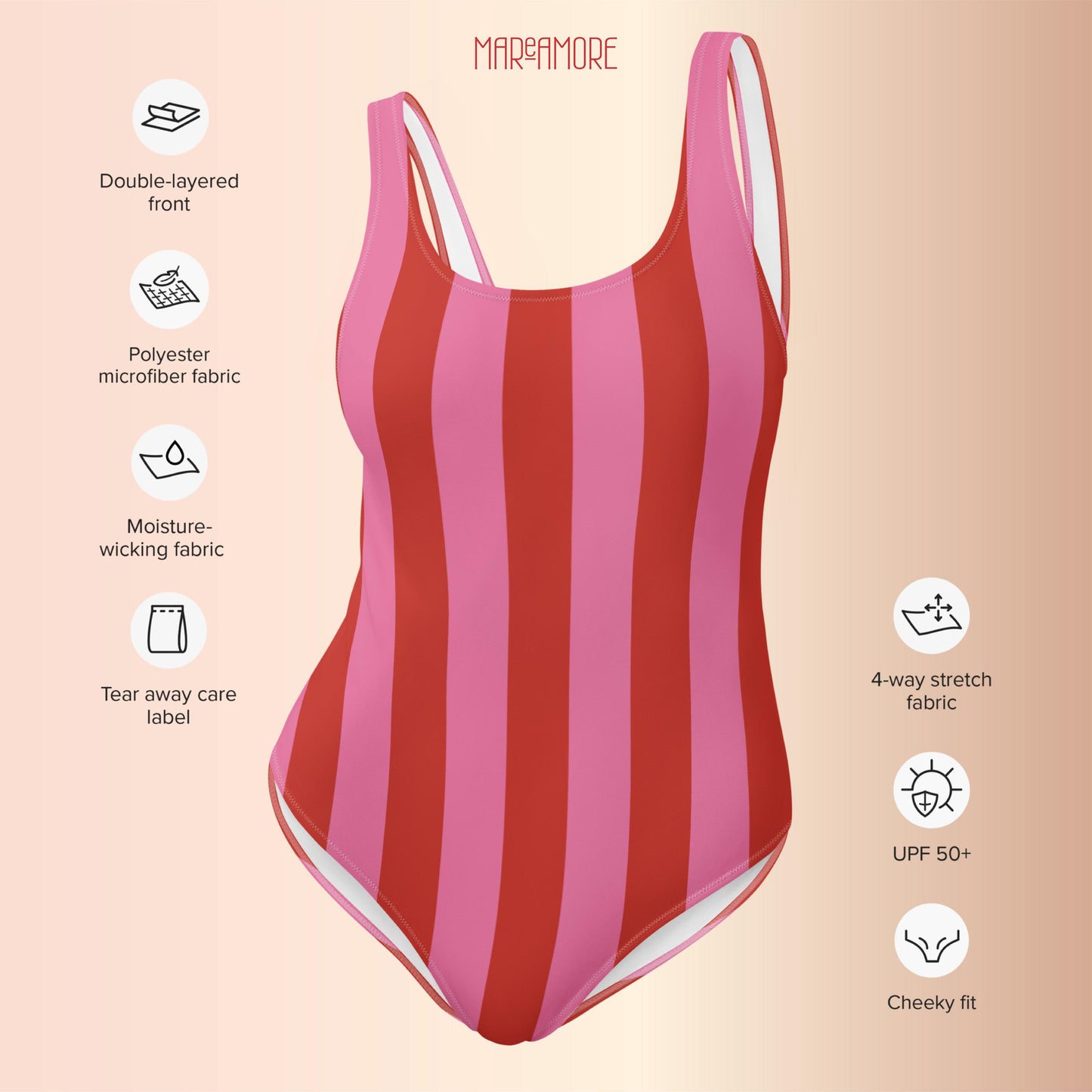 Red & Pink Striped One-Piece Swimsuit