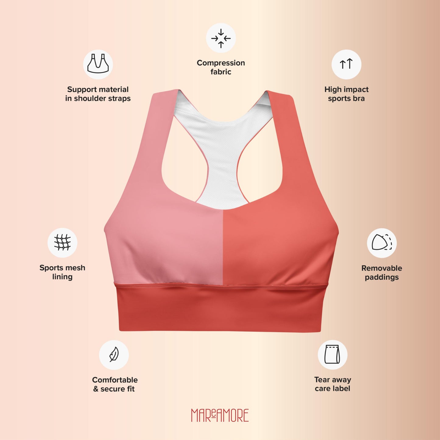 Blush & Red Colour-Block Sports Bra