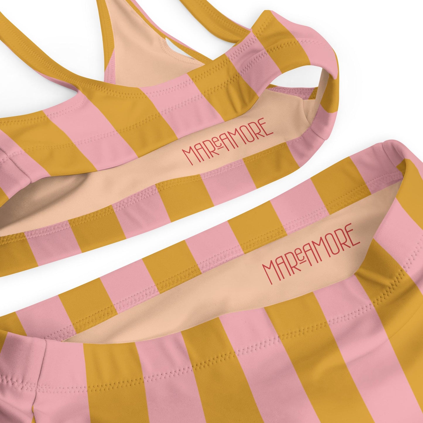 Yellow & Pink Striped High-Waisted Bikini Set