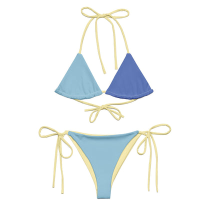 Blue & Marine Bikini Set with Yellow Spaghetti Straps