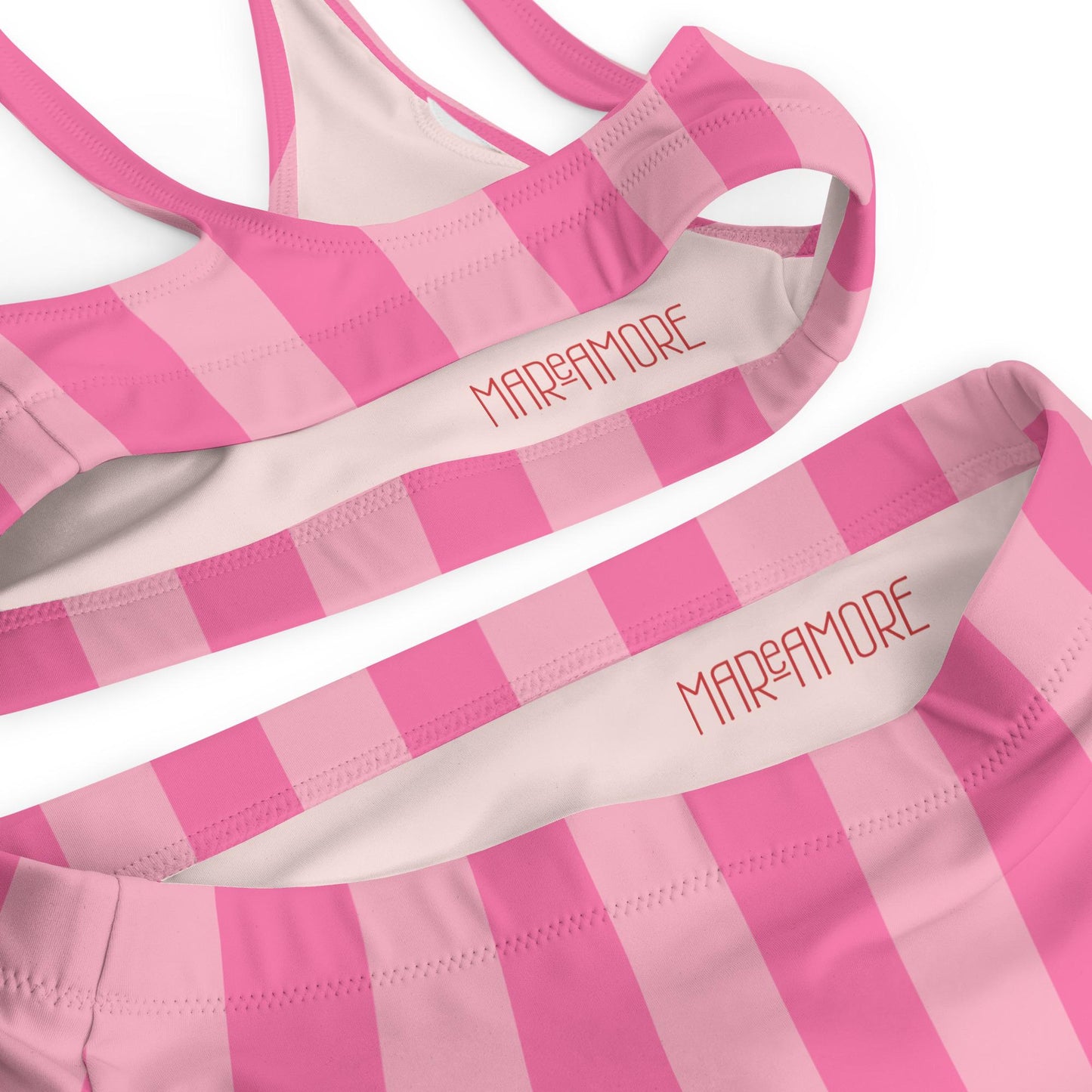 Fuchsia & Pink Striped High-Waisted Bikini Set