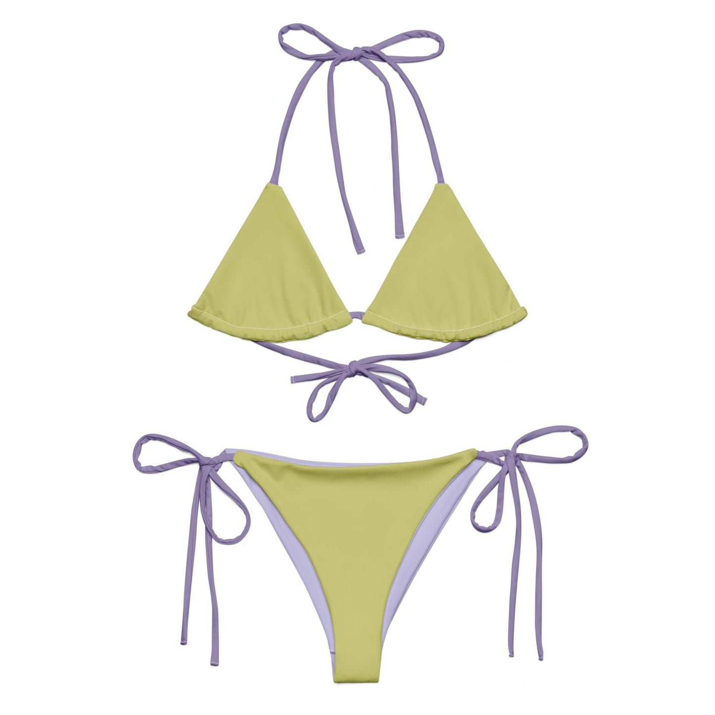 Lime Green Bikini Set with Purple Spaghetti Straps
