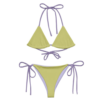 Lime Green Bikini Set with Purple Spaghetti Straps