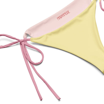Yellow String Bikini Set with Pink Spaghetti Straps