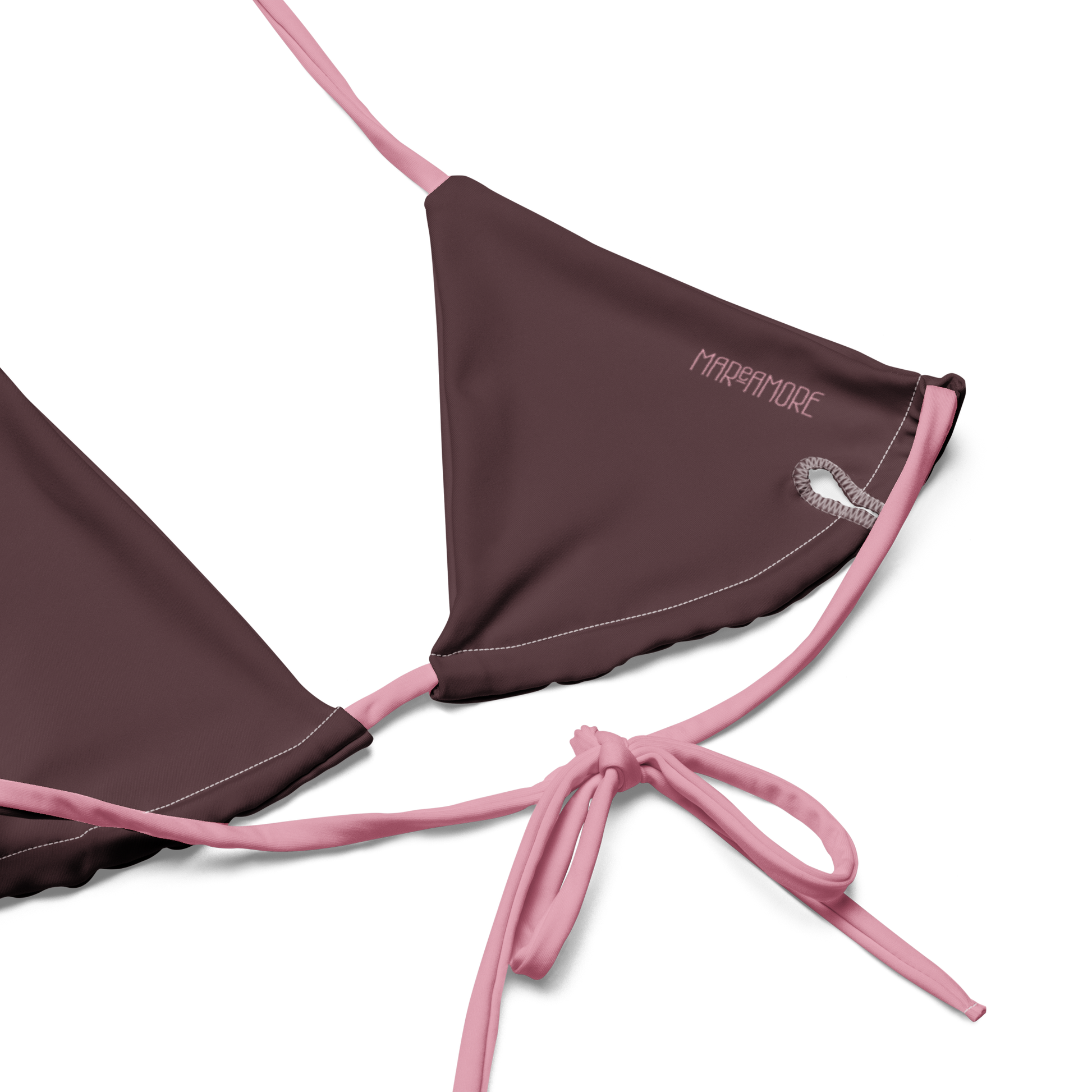 Brown Bikini Top lining with pink straps MAReAMORE logo
