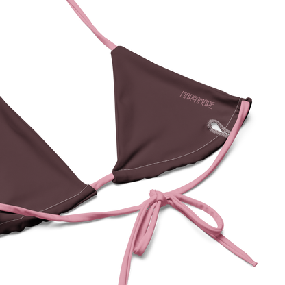 Brown Bikini Top lining with pink straps MAReAMORE logo
