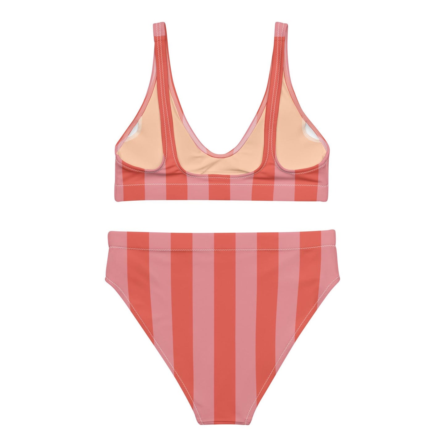 Peach and Pink Stripe High Waisted Bikini Set back view