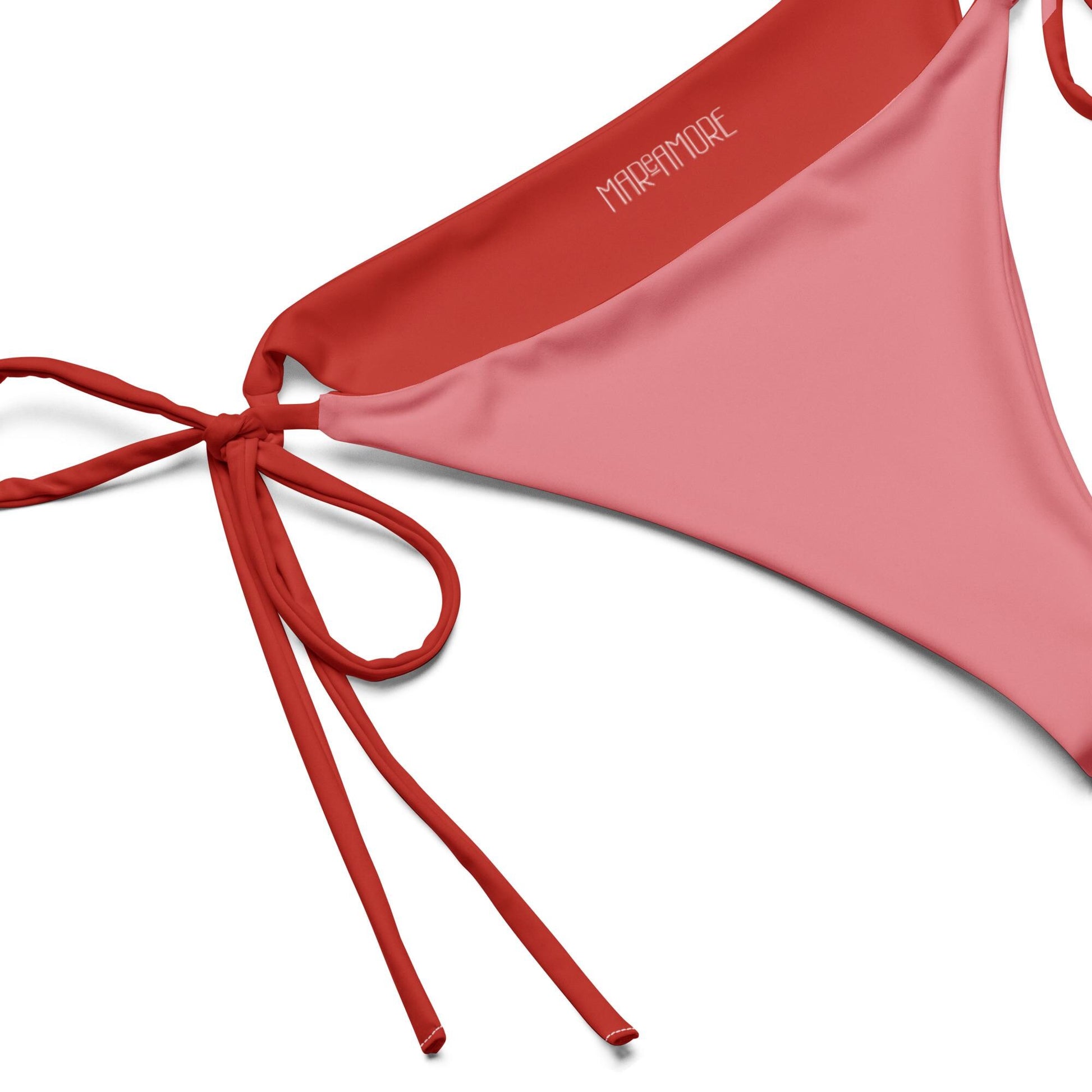 Pink and red colorblock bikini bottom red lining with logo detail
